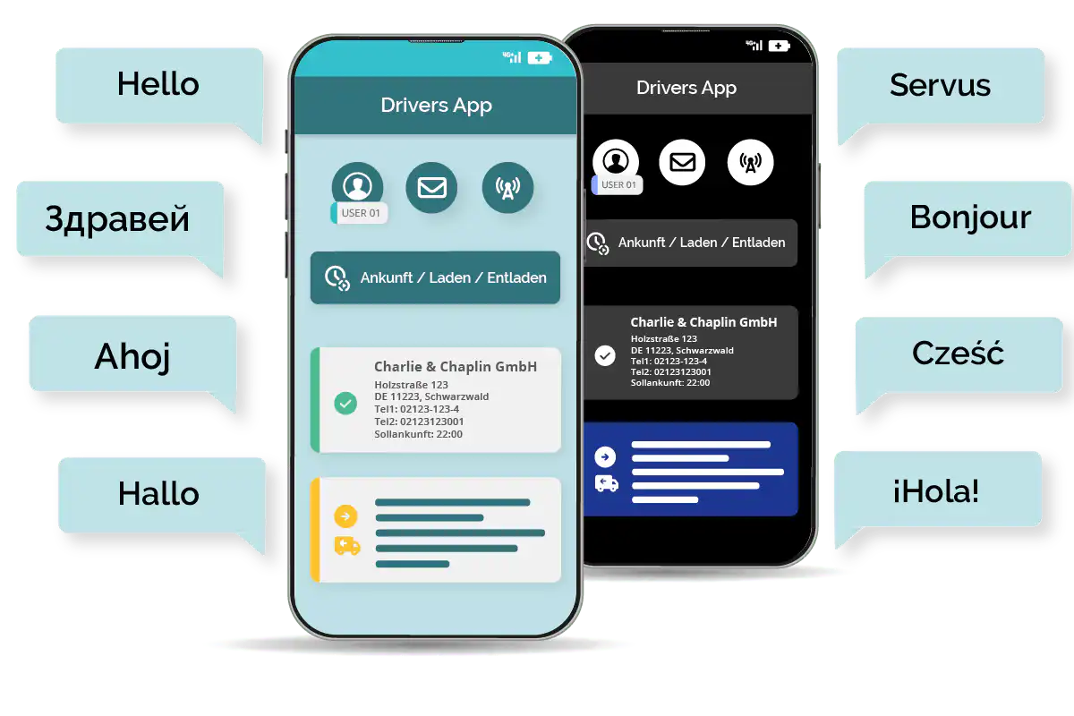 Drivers App willkommen mehrsprachigheit