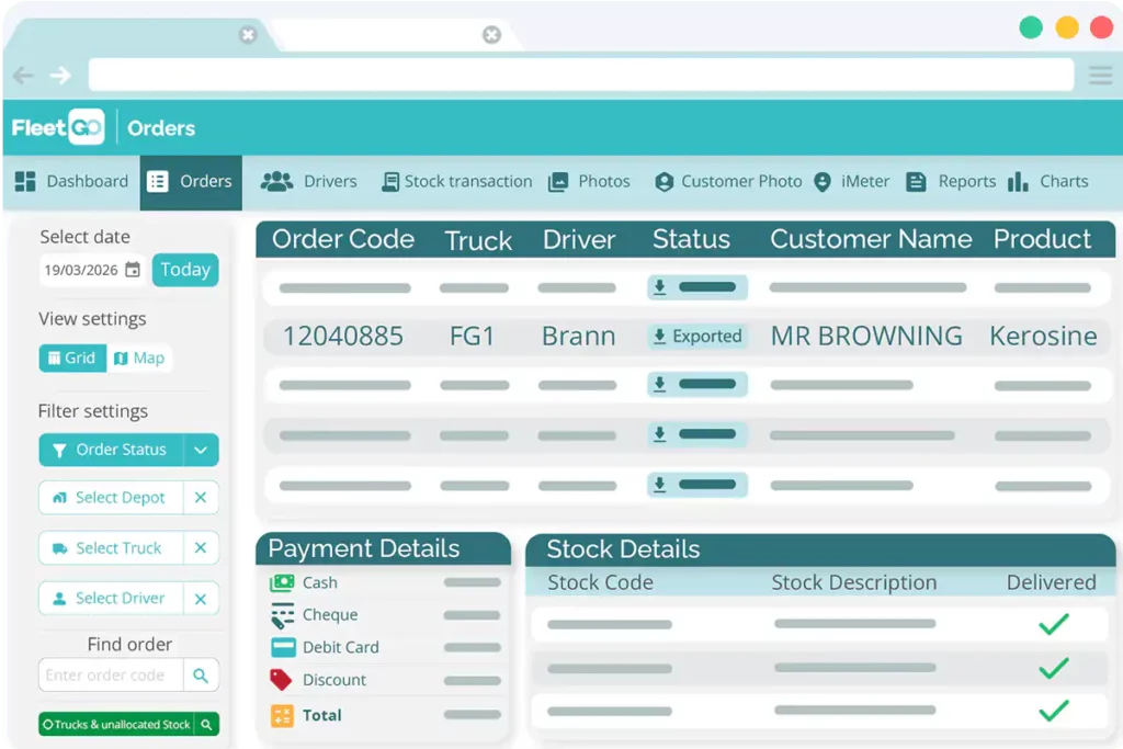 FleetGO order screen browser x